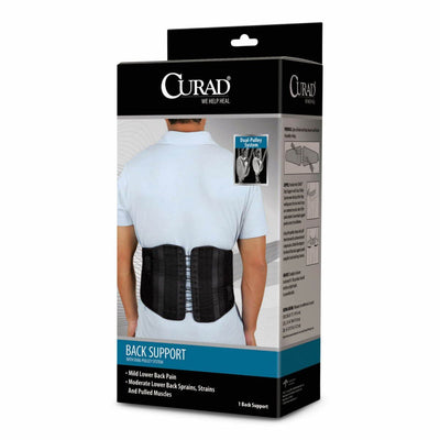 CURAD Back Support with Dual-Pulley System, Black, S/M, 1Ct
