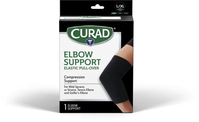 Curad Elastic Pull-Over Elbow Support Left/Right L/XL Black 4Ct